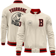 Load image into Gallery viewer, Custom Cream Black-Red Bomber Varsity Letterman Zipper Jacket