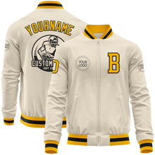 Load image into Gallery viewer, Custom Cream Gold-Black Bomber Varsity Letterman Zipper Jacket