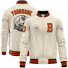Load image into Gallery viewer, Custom Cream Orange-Black Bomber Varsity Letterman Zipper Jacket