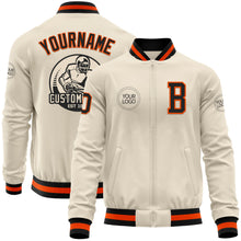 Load image into Gallery viewer, Custom Cream Black-Orange Bomber Varsity Letterman Zipper Jacket