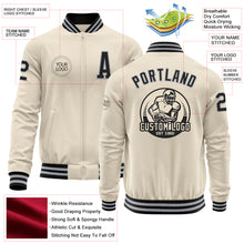 Load image into Gallery viewer, Custom Cream Black-Gray Bomber Varsity Letterman Zipper Jacket