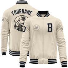 Load image into Gallery viewer, Custom Cream Black-Gray Bomber Varsity Letterman Zipper Jacket