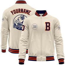 Load image into Gallery viewer, Custom Cream Navy-Orange Bomber Varsity Letterman Zipper Jacket