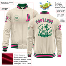 Load image into Gallery viewer, Custom Cream Pink-Kelly Green Bomber Varsity Letterman Zipper Jacket