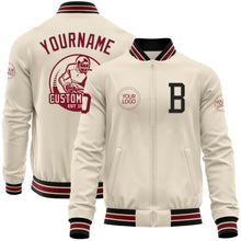 Load image into Gallery viewer, Custom Cream Crimson Black-City Cream Bomber Varsity Letterman Zipper Jacket