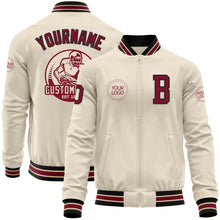 Load image into Gallery viewer, Custom Cream Crimson Black-City Cream Bomber Varsity Letterman Zipper Jacket