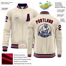 Load image into Gallery viewer, Custom Cream Navy Red-White Bomber Varsity Letterman Zipper Jacket