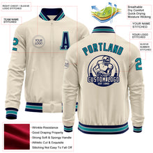 Load image into Gallery viewer, Custom Cream Teal Navy-Gray Bomber Varsity Letterman Zipper Jacket