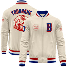 Load image into Gallery viewer, Custom Cream Royal Red-White Bomber Varsity Letterman Zipper Jacket