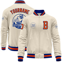 Load image into Gallery viewer, Custom Cream Royal-Orange Bomber Varsity Letterman Zipper Jacket
