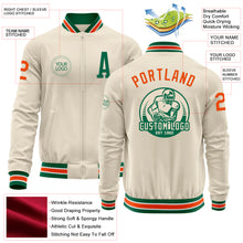 Load image into Gallery viewer, Custom Cream Orange Kelly Green-White Bomber Varsity Letterman Zipper Jacket
