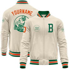 Load image into Gallery viewer, Custom Cream Orange Kelly Green-White Bomber Varsity Letterman Zipper Jacket