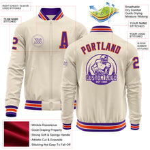 Load image into Gallery viewer, Custom Cream Purple Orange-White Bomber Varsity Letterman Zipper Jacket