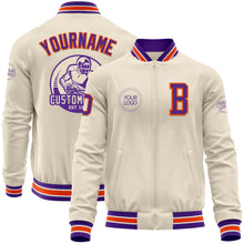 Load image into Gallery viewer, Custom Cream Purple Orange-White Bomber Varsity Letterman Zipper Jacket