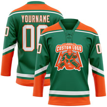 Load image into Gallery viewer, Custom Kelly Green White-Orange Hockey Lace Neck Jersey
