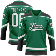 Load image into Gallery viewer, Custom Kelly Green White-Black Hockey Lace Neck Jersey