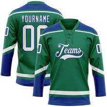 Load image into Gallery viewer, Custom Kelly Green White-Royal Hockey Lace Neck Jersey