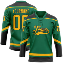 Load image into Gallery viewer, Custom Kelly Green Gold-Black Hockey Lace Neck Jersey