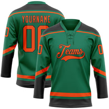 Load image into Gallery viewer, Custom Kelly Green Orange-Black Hockey Lace Neck Jersey