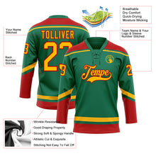 Load image into Gallery viewer, Custom Kelly Green Gold-Red Hockey Lace Neck Jersey
