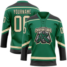 Load image into Gallery viewer, Custom Kelly Green City Cream-Black Hockey Lace Neck Jersey