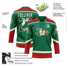 Load image into Gallery viewer, Custom Kelly Green Vintage Mexican Flag Cream-Red Hockey Lace Neck Jersey