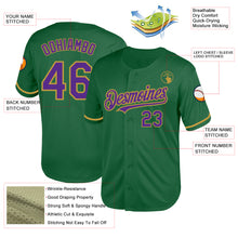 Load image into Gallery viewer, Custom Kelly Green Purple-Old Gold Mesh Authentic Throwback Baseball Jersey