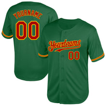Load image into Gallery viewer, Custom Kelly Green Red-Gold Mesh Authentic Throwback Baseball Jersey