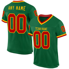 Load image into Gallery viewer, Custom Kelly Green Red-Gold Mesh Authentic Throwback Football Jersey