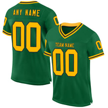 Load image into Gallery viewer, Custom Kelly Green Gold-Black Mesh Authentic Throwback Football Jersey