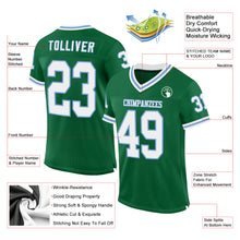 Load image into Gallery viewer, Custom Kelly Green White-Light Blue Mesh Authentic Throwback Football Jersey