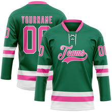 Load image into Gallery viewer, Custom Kelly Green Pink-White Hockey Lace Neck Jersey