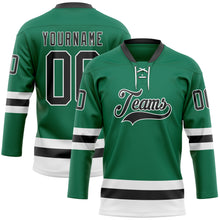 Load image into Gallery viewer, Custom Kelly Green Black-White Hockey Lace Neck Jersey