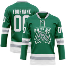 Load image into Gallery viewer, Custom Kelly Green White-Gray Hockey Lace Neck Jersey