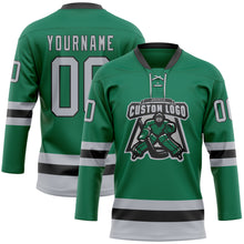 Load image into Gallery viewer, Custom Kelly Green Gray-Black Hockey Lace Neck Jersey