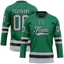 Load image into Gallery viewer, Custom Kelly Green Gray-Black Hockey Lace Neck Jersey