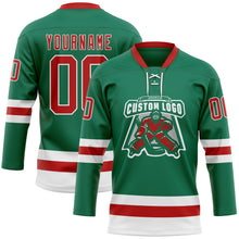 Load image into Gallery viewer, Custom Kelly Green Red-White Hockey Lace Neck Jersey