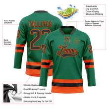 Load image into Gallery viewer, Custom Kelly Green Black-Orange Hockey Lace Neck Jersey