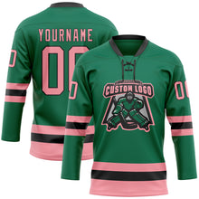 Load image into Gallery viewer, Custom Kelly Green Medium Pink-Black Hockey Lace Neck Jersey