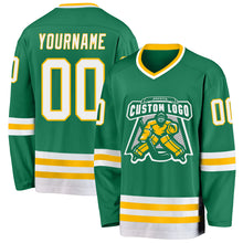 Load image into Gallery viewer, Custom Kelly Green White-Gold Hockey Jersey