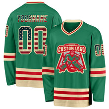 Load image into Gallery viewer, Custom Kelly Green Vintage USA Flag Cream-Red Hockey Jersey