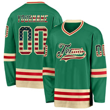 Load image into Gallery viewer, Custom Kelly Green Vintage USA Flag Cream-Red Hockey Jersey