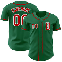 Load image into Gallery viewer, Custom Kelly Green Red-White Authentic Baseball Jersey