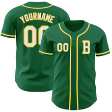 Load image into Gallery viewer, Custom Kelly Green White-Yellow Authentic Baseball Jersey