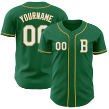 Load image into Gallery viewer, Custom Kelly Green White-Old Gold Authentic Baseball Jersey
