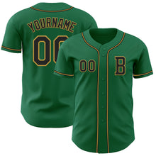 Load image into Gallery viewer, Custom Kelly Green Black-Old Gold Authentic Baseball Jersey