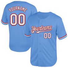 Load image into Gallery viewer, Custom Light Blue White-Red Mesh Authentic Throwback Baseball Jersey