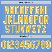 Load image into Gallery viewer, Custom Light Blue Gold-White Mesh Authentic Throwback Baseball Jersey