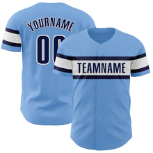 Load image into Gallery viewer, Custom Light Blue Navy-White Authentic Baseball Jersey