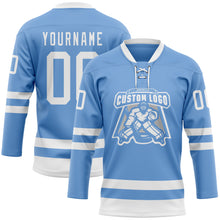 Load image into Gallery viewer, Custom Light Blue White Hockey Lace Neck Jersey